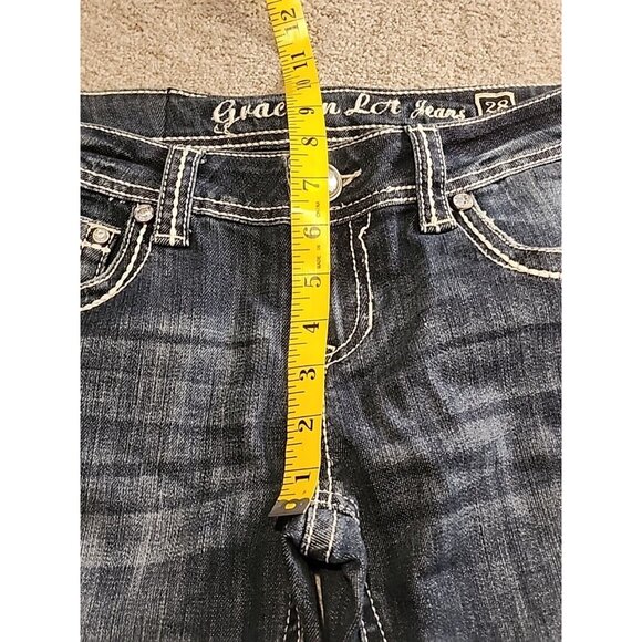 Grace In LA Women's Size 9/28 Embellished Flap Pockets  Heavy Stitch Bootcut - Picture 14 of 16